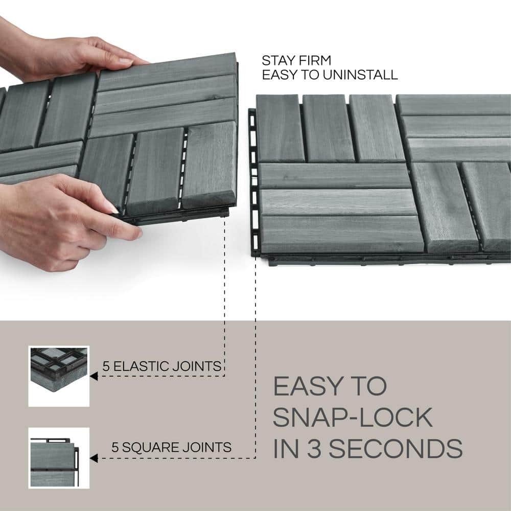 Angel Sar 10-Piece Gray 12 in. x 12 in. Interlocking Deck Tiles, Patio Flooring Outdoor Waterproof for Balcony, Backyard (2)