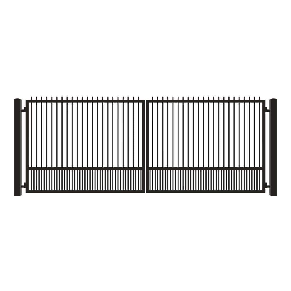 Unbranded Driveway Gate — Swing, Center, Finials, Puppy, Black — 196"W x 72"H (1)
