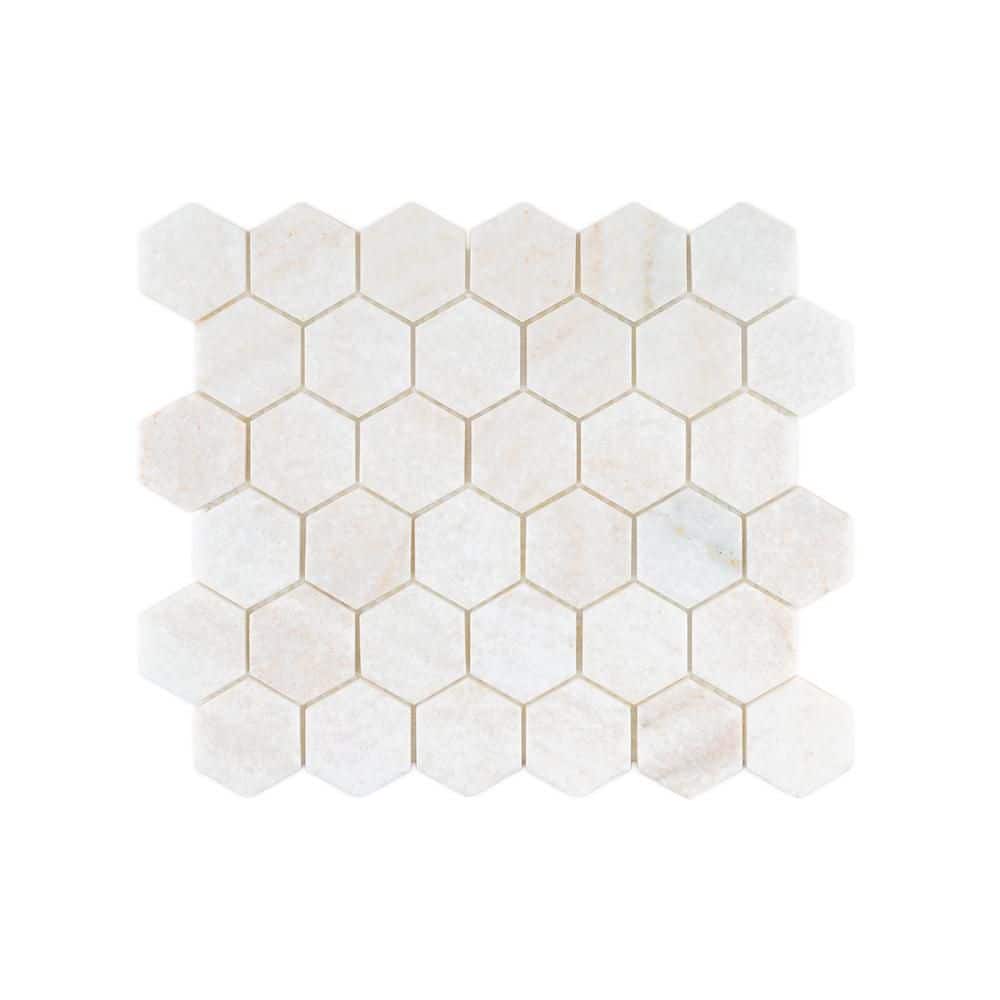Jeffrey Court 2 in. Hexagon Salt Off White 10-1/8 in. x 11-3/4 in. Hexagon Honed Marble Wall and Floor Mosaic Tile (12.39 sq. ft./Case)