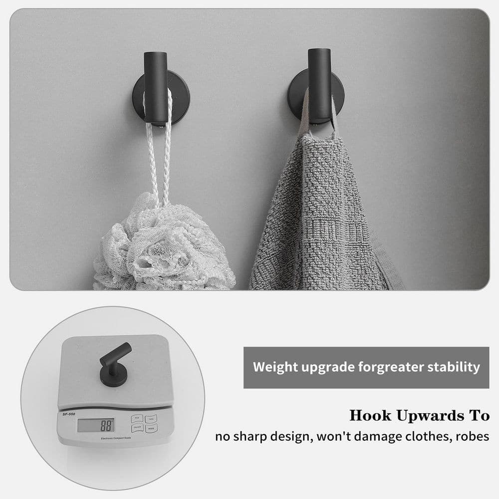 HOMEMYSTIQUE 4-Piece Bathroom Hardware Set with Towel Bar/Rack, Toilet Paper Holder, Towel/Robe Hook in Matte Black (2)