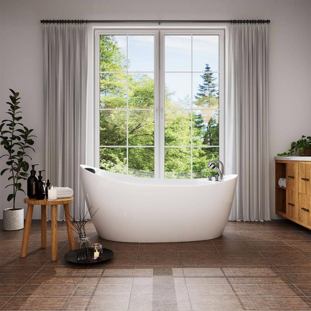 Empava 67 in. Right Hand Drain Acrylic Freestanding Flatbottom Whirlpool Bathtub in White with Faucet - Water Jets (2)