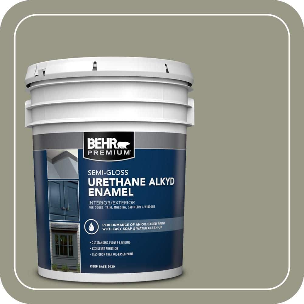 BEHR PREMIUM 5 gal. #BNC-27 Aged Eucalyptus Urethane Alkyd Semi-Gloss Enamel Interior/Exterior Paint