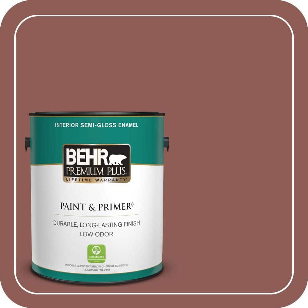 BEHR PREMIUM PLUS 1 gal. #190F-6 Bold Brick Semi-Gloss Enamel Low Odor Interior Paint & Primer