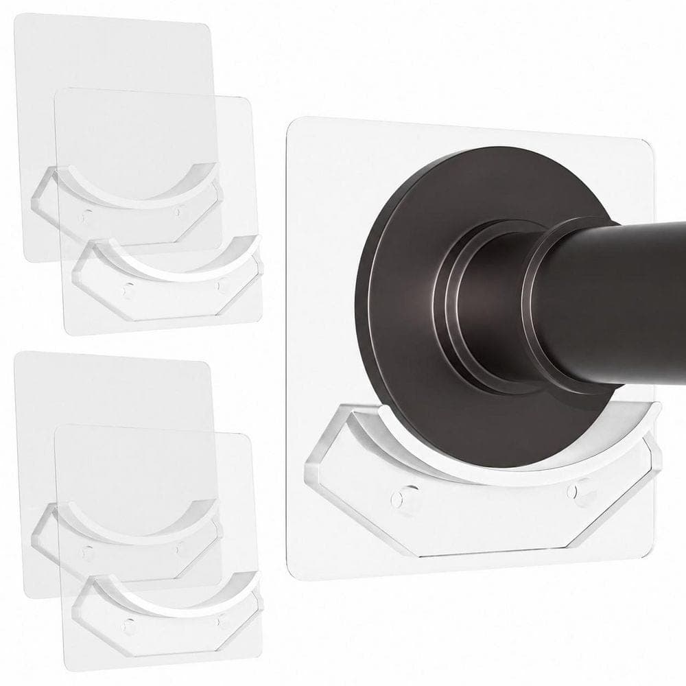 KHKFY 4-Pack Adhesive Shower Curtain Rod Holder No-Drill Clear Acrylic 60 lb. Heavy-Duty Wall Mount Bracket (1)