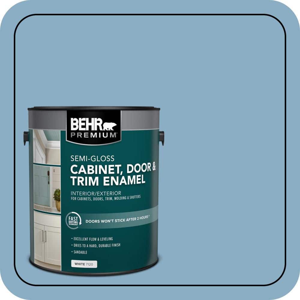 BEHR PREMIUM 1 gal. #S500-4 Chilly Blue Semi-Gloss Enamel Interior/Exterior Cabinet, Door & Trim Paint