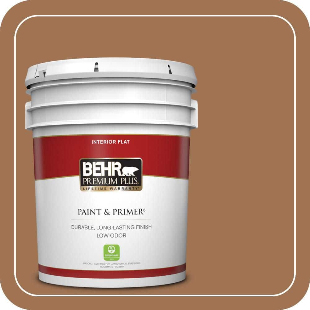 BEHR PREMIUM PLUS 5 gal. #S240-6 Ranch Brown Flat Low Odor Interior Paint & Primer