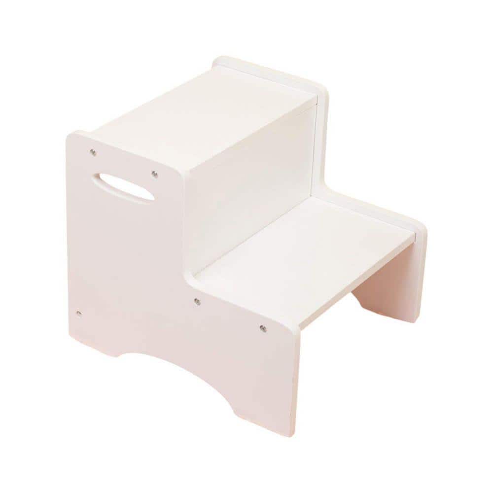 KIWDZFU Toddler 2 Step Stool Reach with Handles White Wood Non-Slip Pads for Kids Bathroom Kitchen Dual Height (1)