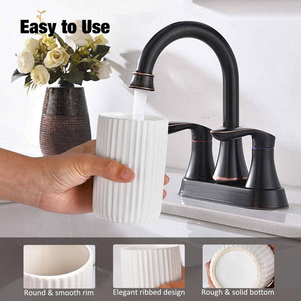 Wudkey 2-Pack Ceramic Toothbrush Holder Set Toothpaste Holder Organizer for Bathroom Counter in White (3)