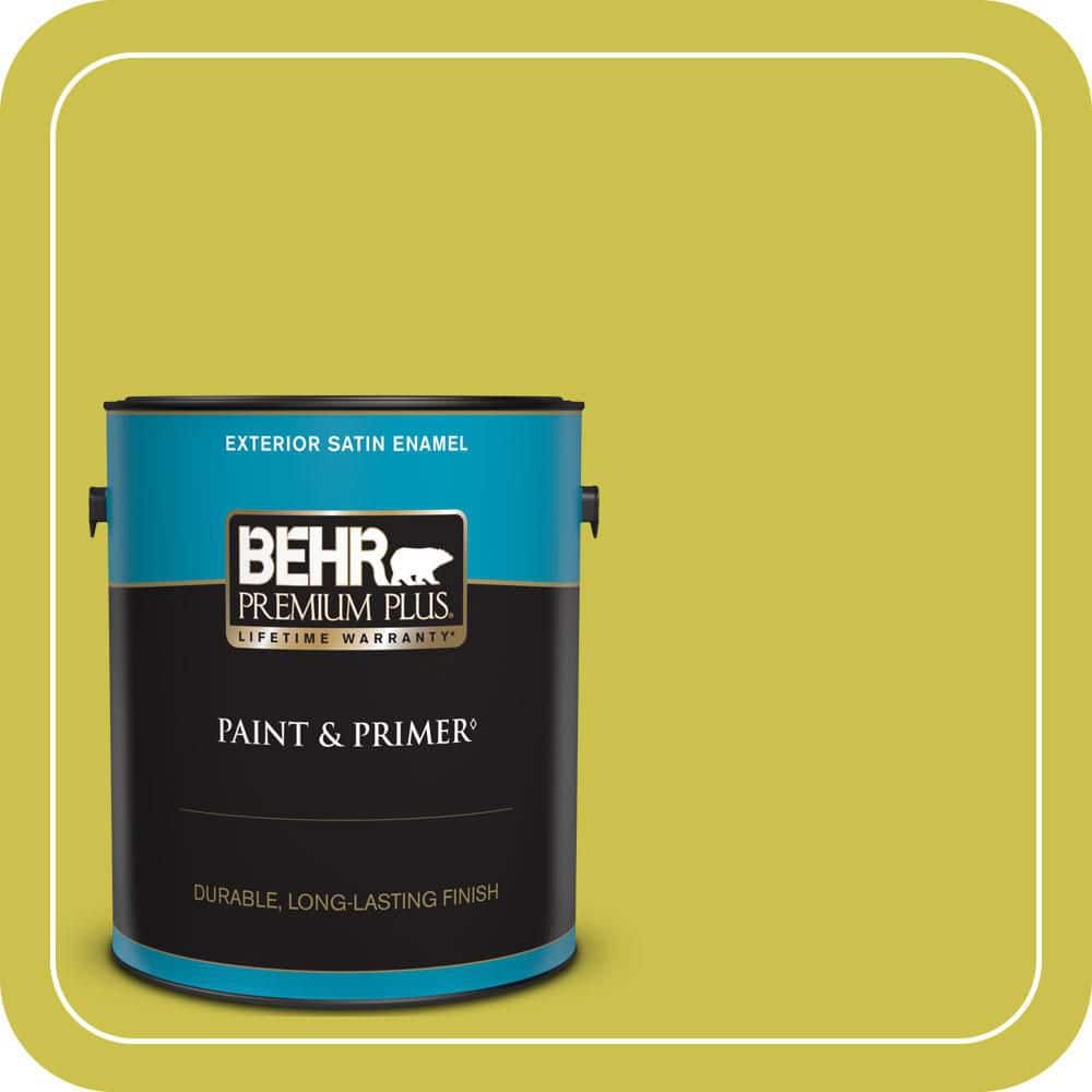BEHR PREMIUM PLUS 1 Gal. #P340-5A Cilantro Lime Satin Enamel Exterior Paint and Primer
