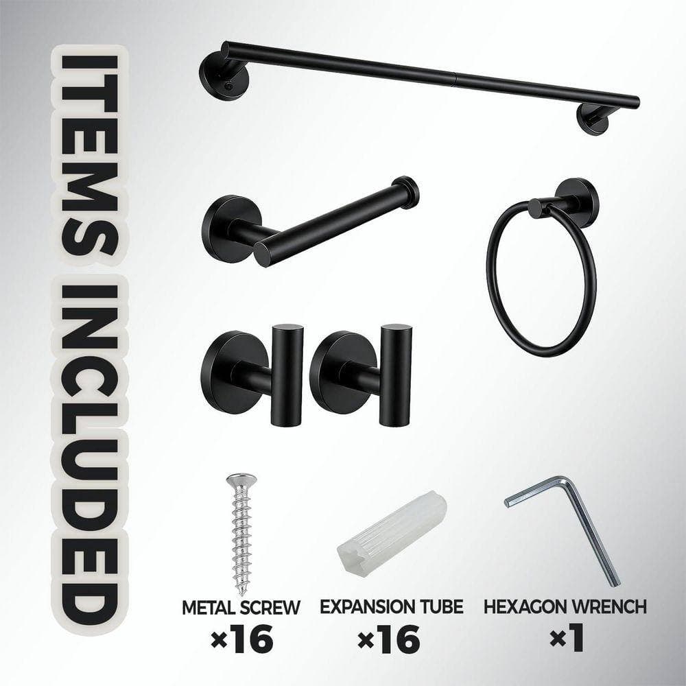 JFVKAF 5 Piece Bathroom Hardware Set with Towel Bar, Towel Ring, Toilet Paper Holder, Robe Hooks in Matte Black (3)