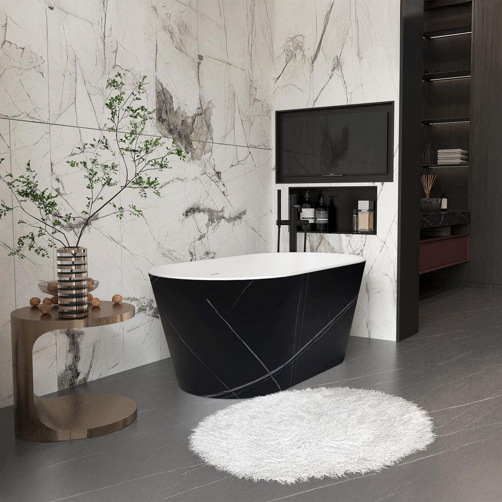 AKDY 53.9 in. Fiberglass Flat-bottom Double Ended Non-Whirlpool Bathtub in Black Patterns (3)