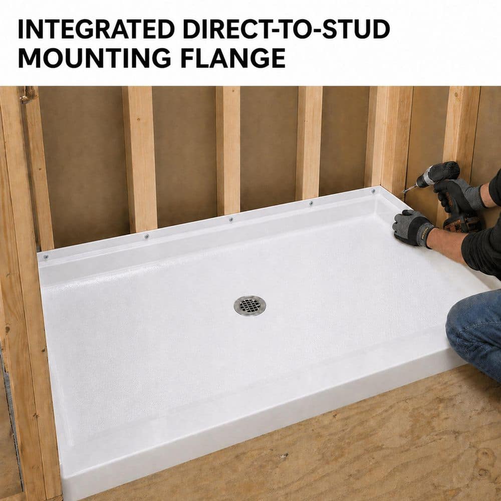 HOROW 60 in. L 30 in. W Alcove Shower Pan Base with Wider Threshold Design High Gloss White (3)