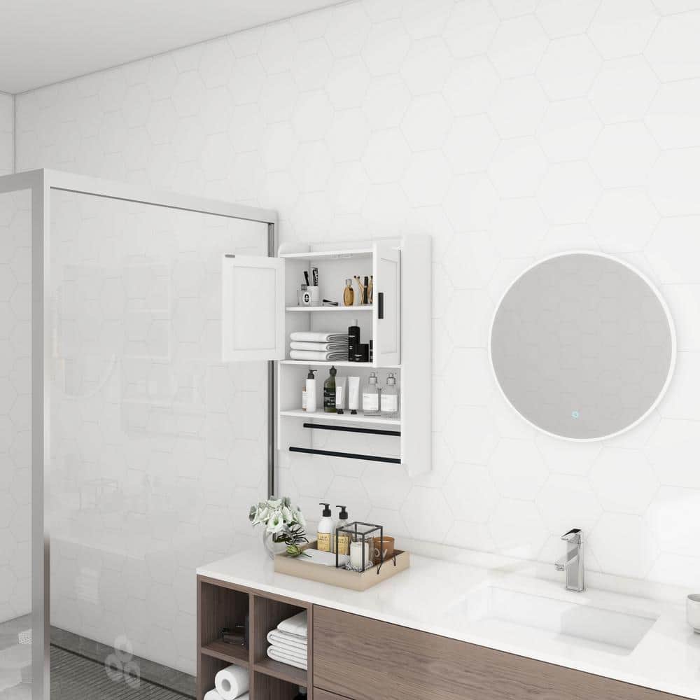 Cesicia 21.7 in. W x 7.5 in. D x 32.5 in. H Bathroom Storage Wall Cabinet in White with Doors and Adjustable Shelf (3)