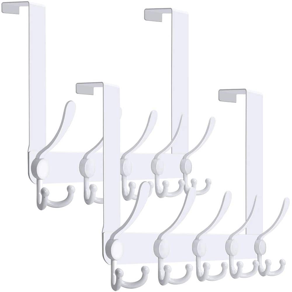 NVNOO 16.75 in. Over The Door Hooks Rack with 5-Tri Hooks for Hanging for Bathroom Hanging, White (2-Pack) (1)