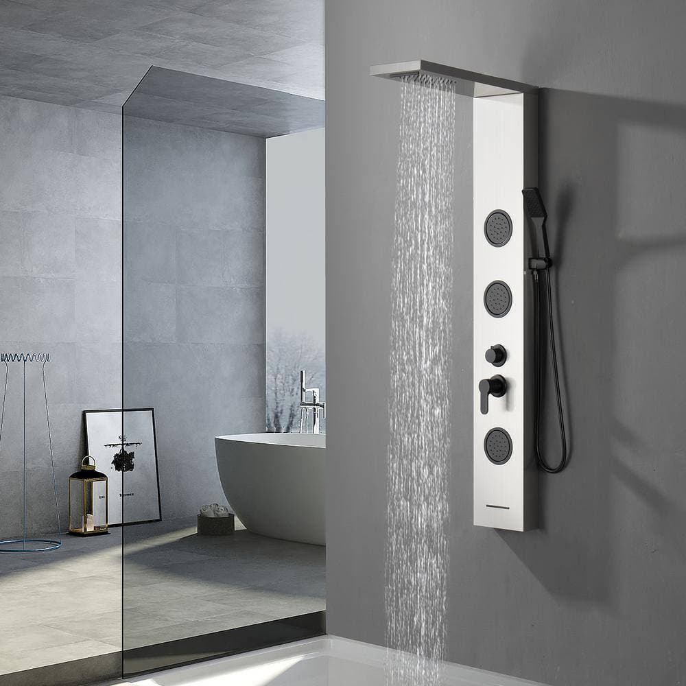HOMEMYSTIQUE Dual 4-in-1 3-Jet Rainfall Shower Panel System with Rainfall Shower Head and Shower Wand in Black Nickel (3)