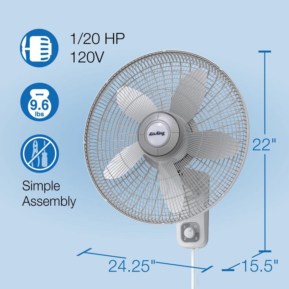 Air King 18 in. 3-Speed Oscillating Wall Mount Fan with Adjustable Head, Commercial Grade Speed, and Easy Assembly in Gray (3)