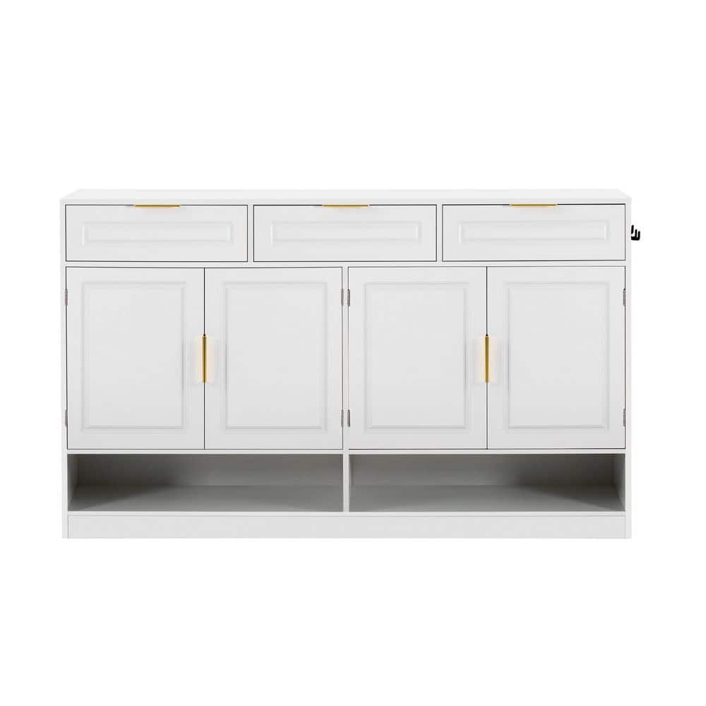 Unbranded 59.10 in. W x 14.20 in. D x 34.80 in. H White Linen Cabinet with  4-Doors and  3-Drawers for Living Rooms and Entrances