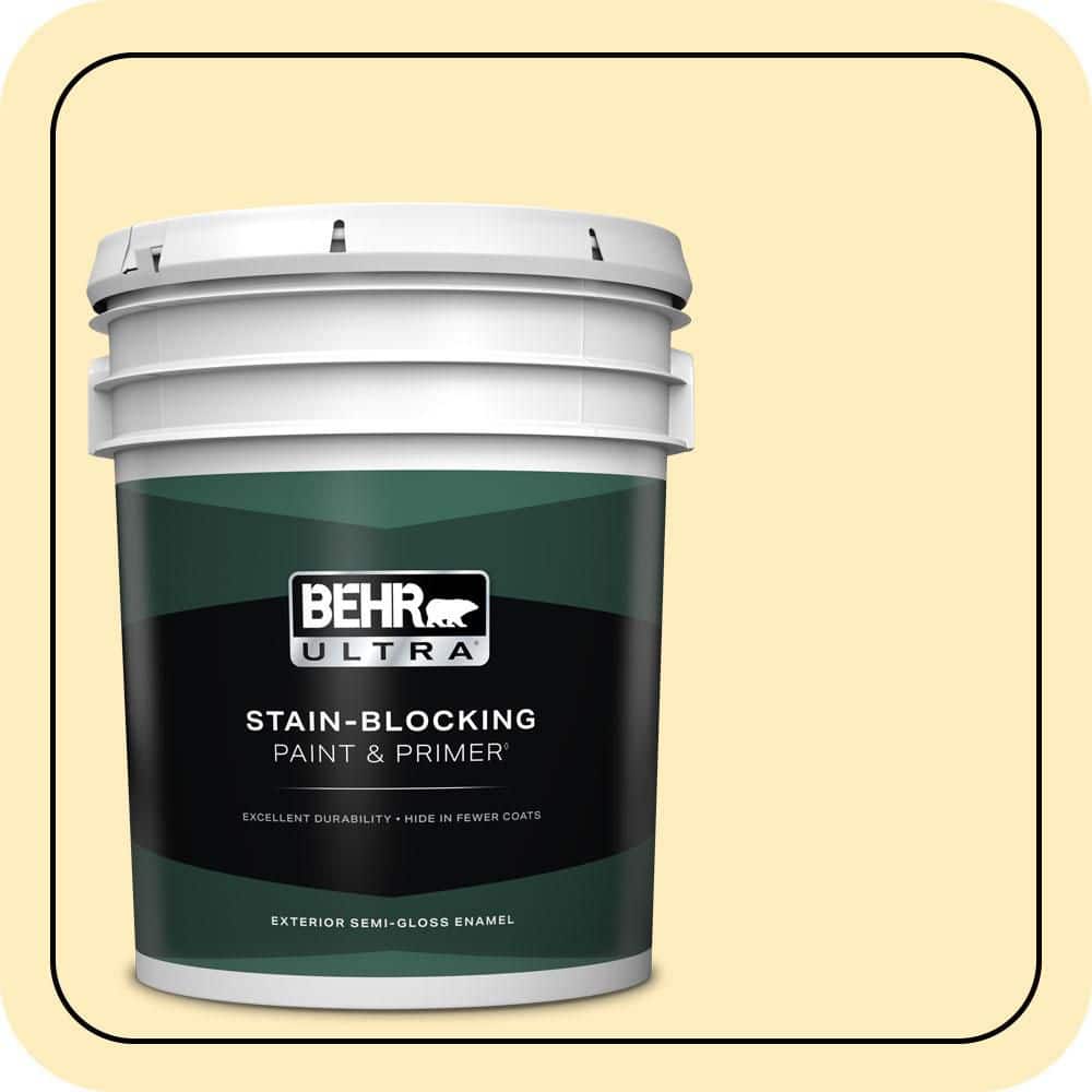 BEHR ULTRA 5 gal. #P290-1 Soft Buttercup Semi-Gloss Enamel Exterior Paint & Primer