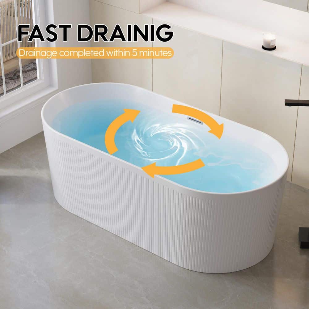 ANGELES HOME 67 in. L x 31.50 in. W Acrylic Soaking Double Ended Modern Bathtub in White, Pop-Up Drain (3)