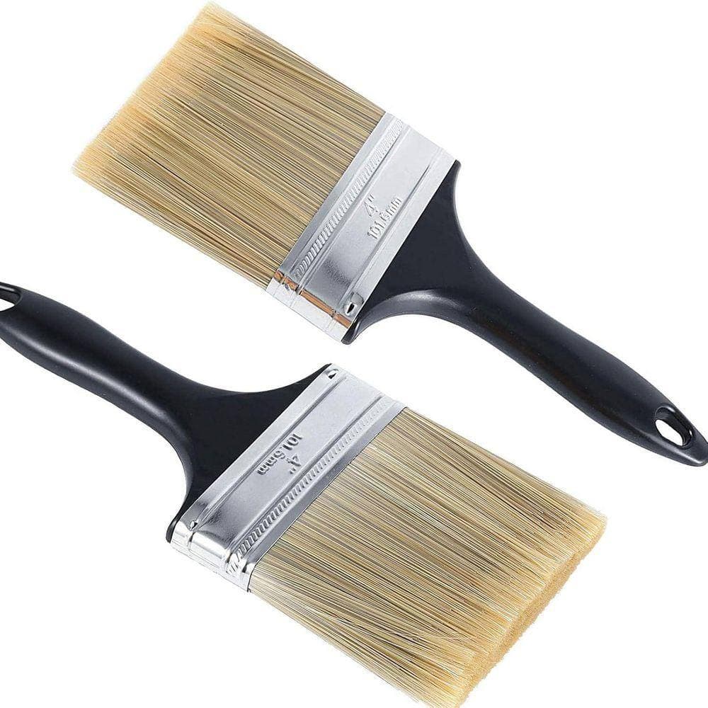 KIWDZFU 4 in. Flat Paint Brushes with Treated Plastic Handle for DIY Home Furniture Wood Cabinet Fences Decks Walls 5-Pack (3)