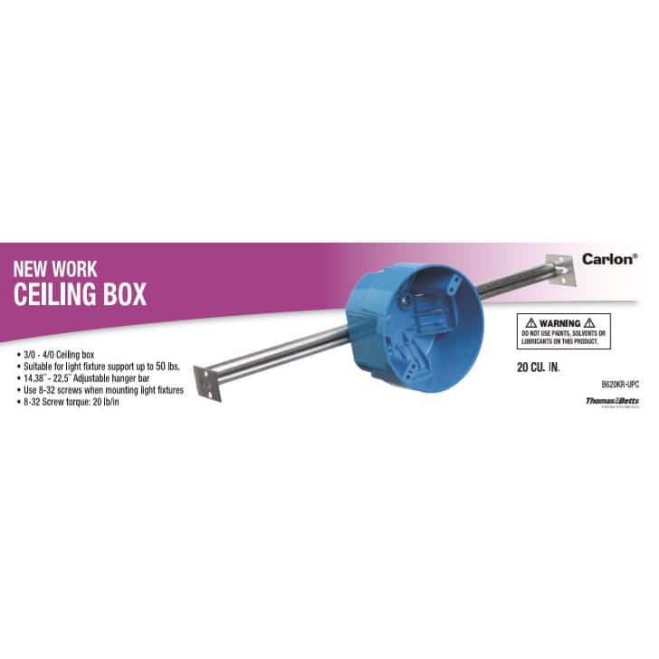 Carlon 1-Gang 4 in. 20 cu. in. Electrical PVC New Work Electrical Ceiling Box with Large Hanger Bar (B620KR-UPC) (3)