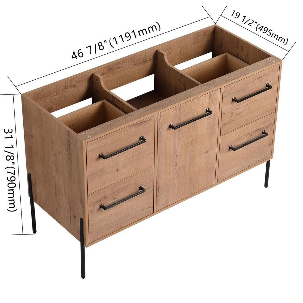 Noble House Joel 46.88 in. Bath Vanity Cabinet without Top in Imitative Oak with Soft-Close Door and 4 Drawers (3)