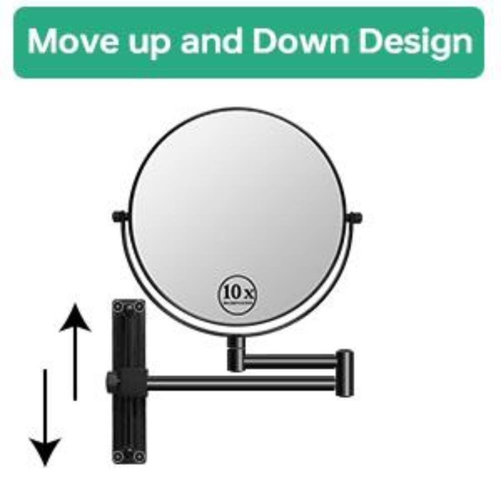 Tileon 8 in. Small Round 10X HD Magnifying Double Sided Height Adjustable Telescopic Bathroom Makeup Mirror in Black (3)