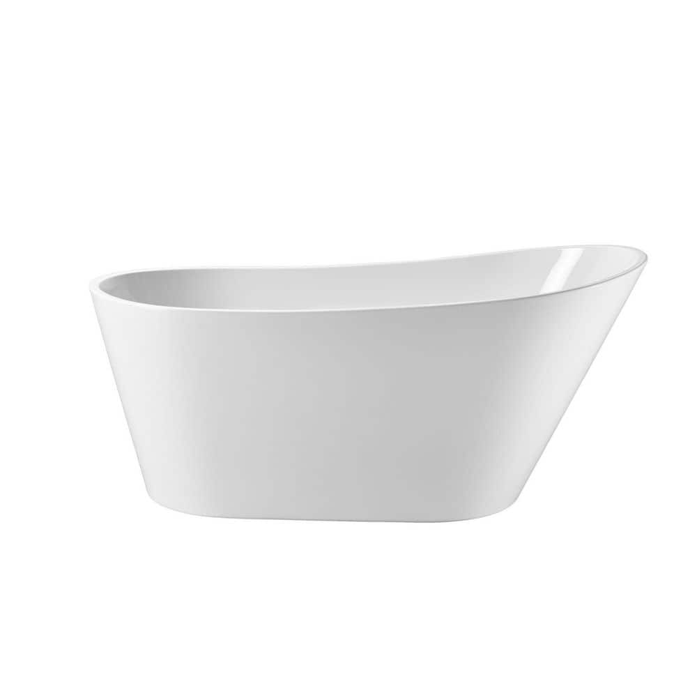 WELLFOR 55 in. x 29 in. Acrylic Freestanding Soaking Bathtub in Gloss White with Toe-Tap Chrome Drain and Slotted Overflow (1)