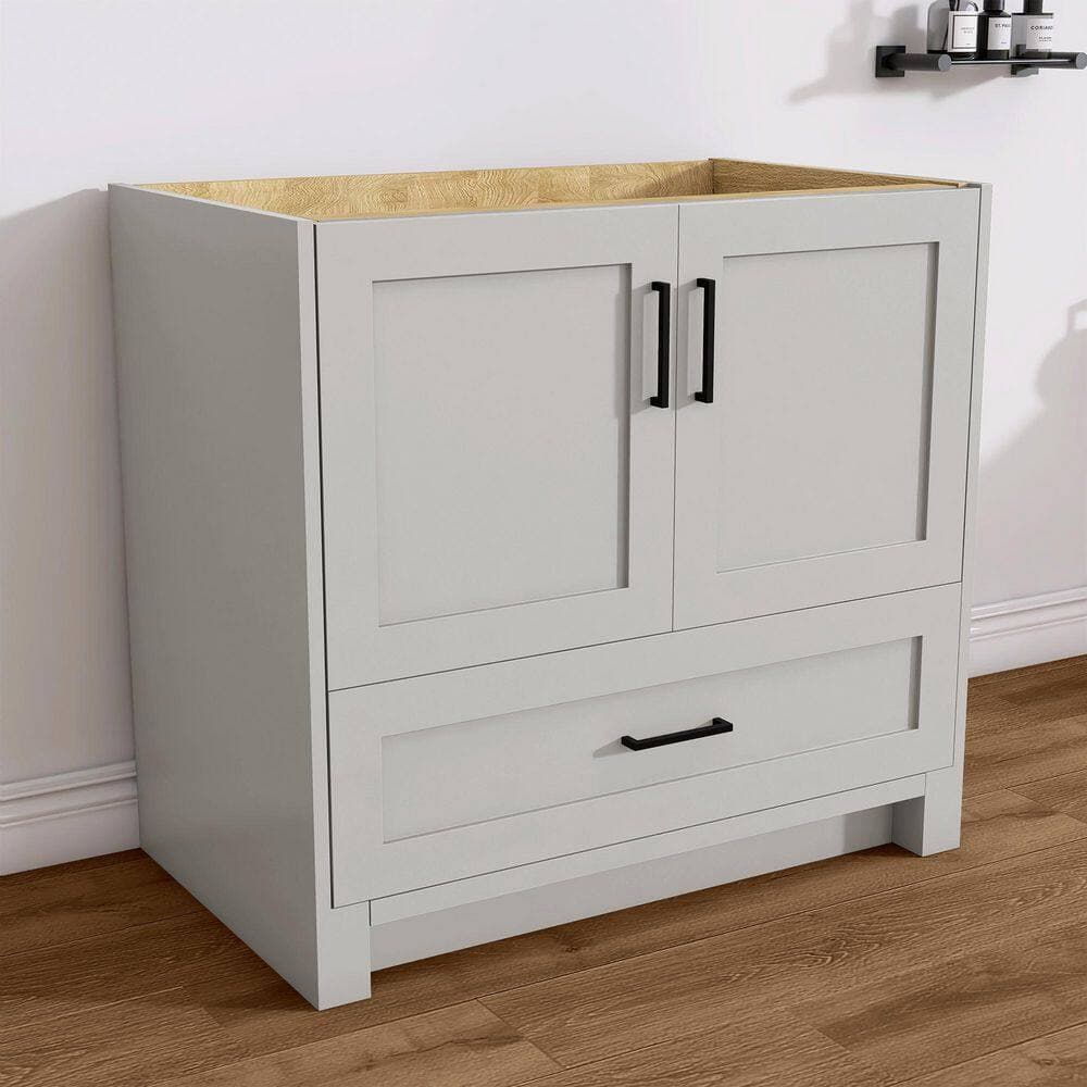 Getpro 36 in. W x 22 in. D x 33.5 in. H Freestanding Solid Wood Bath Vanity Cabinet Without Top in Light Gray Assembled (2)