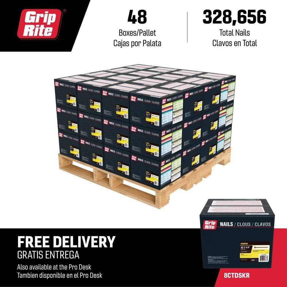 Grip-Rite 2-3/8 in. x 11-1/2-Ga 8-Penny Vinyl Coated Smooth Non-Collated Framing Nails/Sinker Nails 50 lbs. Box, 48 Per Pallet (2)