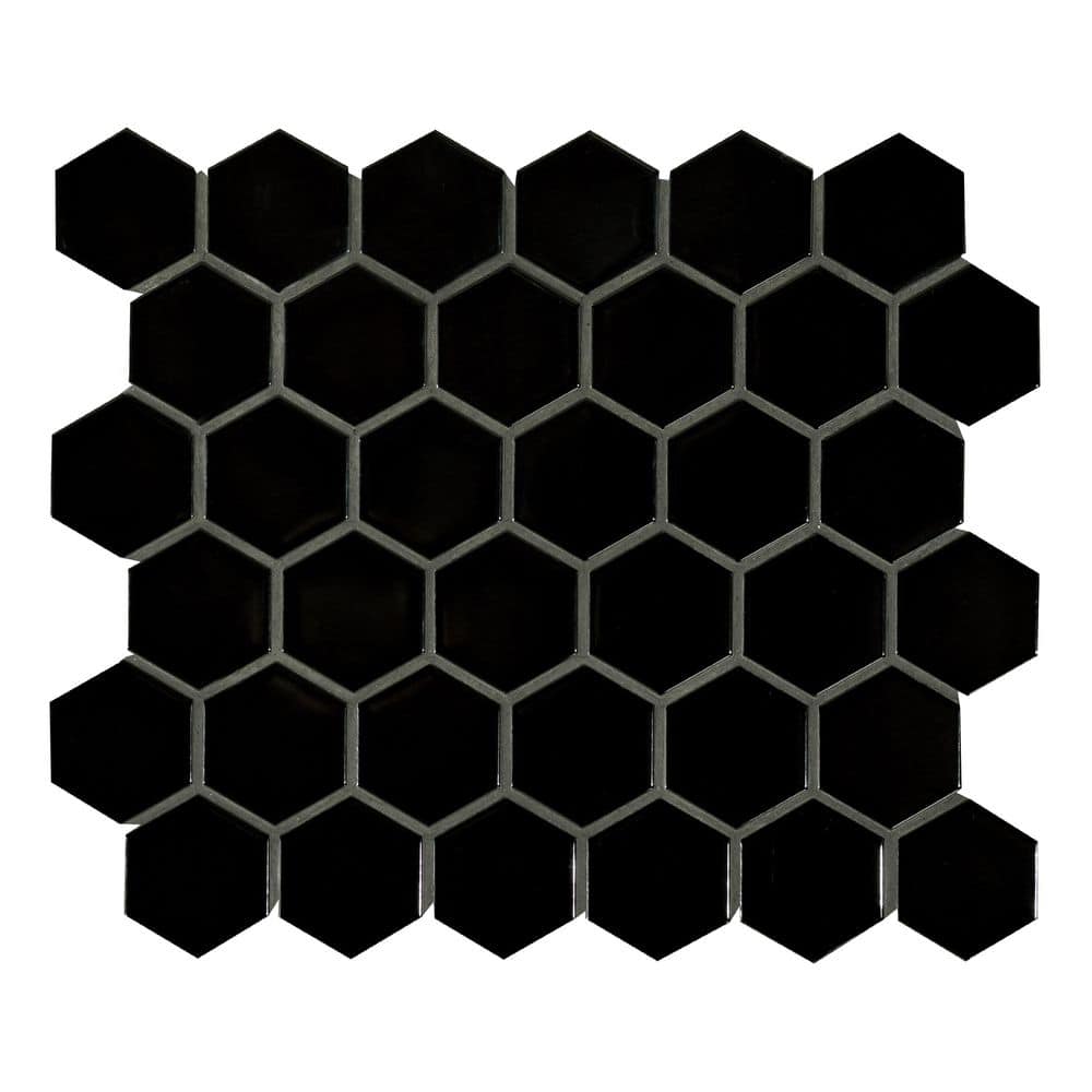 MSI Retro Nero 2in. Hexagon 11in.x12in.x 0.24in. Matte Porcelain Floor and Wall Mesh-Mounted Mosaic Tile (0.96 sq. ft./Each) (2)