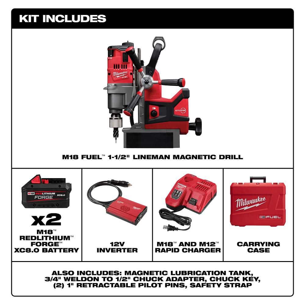 Milwaukee M18 FUEL 18V Lithium-Ion Brushless Cordless 1-1/2 in. Lineman Magnetic Drill High Demand Kit w/ Two 8.0Ah Batteries (2)