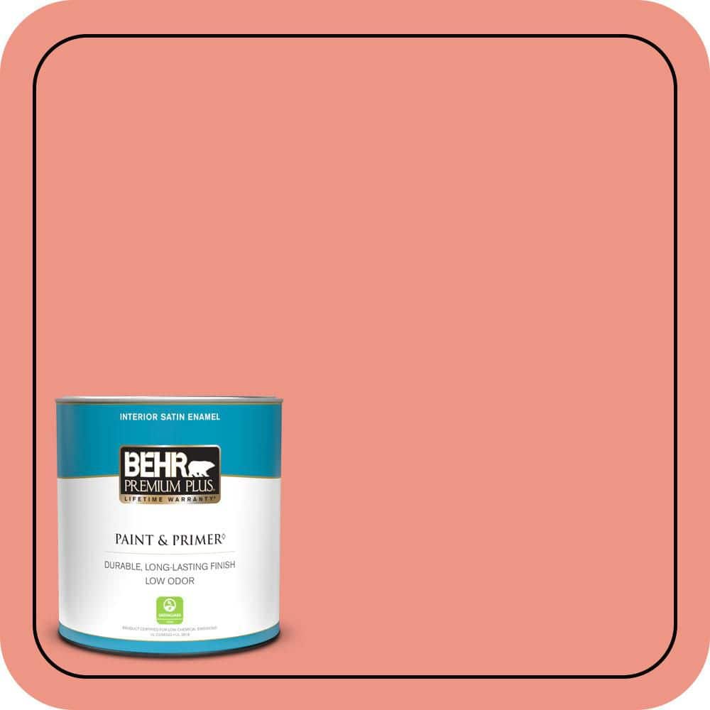 BEHR PREMIUM PLUS 1 qt. #P180-4 Guava Jelly Satin Enamel Low Odor Interior Paint & Primer