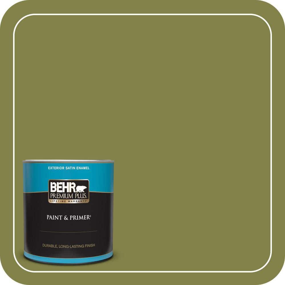 BEHR PREMIUM PLUS 1 qt. #MQ6-61 Basil Chiffonade Satin Enamel Exterior Paint & Primer
