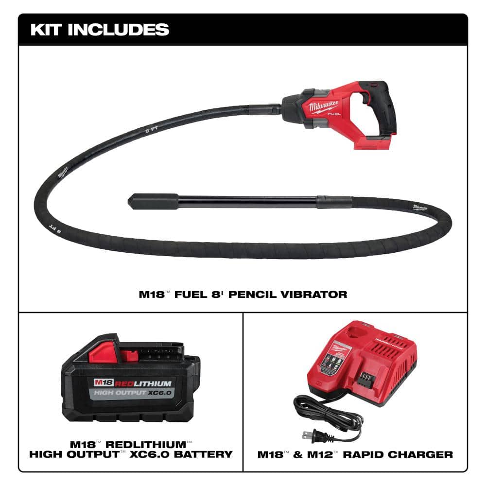 Milwaukee M18 FUEL 18V Lithium-Ion Brushless Cordless 8 ft. Concrete Pencil Vibrator Kit with 6.0 Ah Battery (2)