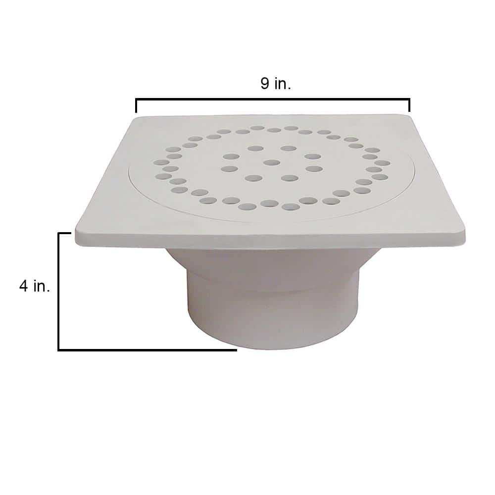 JONES STEPHENS 9 in. x 9 in. PVC Bell Trap with 3 in. x 4 in. Outlet and Snap-In Lid (3)