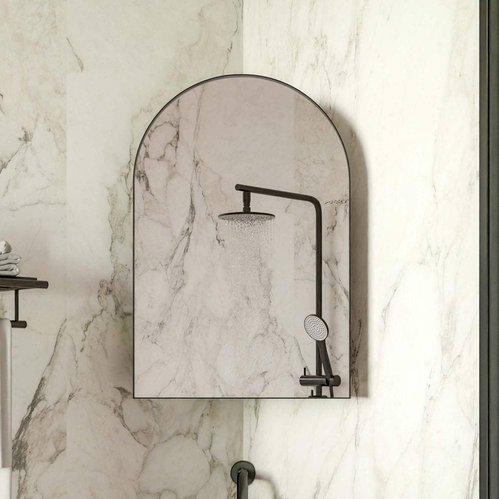 XUJMK 18  in. W x 7 in. D x 24 in. H Bathroom Wall Cabinet, Medicine Cabinet in Black with Arched Mirror, Adjustable Shelves (2)