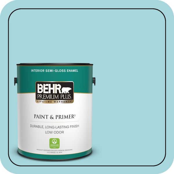 BEHR PREMIUM PLUS 1 gal. #520C-3 Rapture Blue Semi-Gloss Enamel Low Odor Interior Paint & Primer (2)