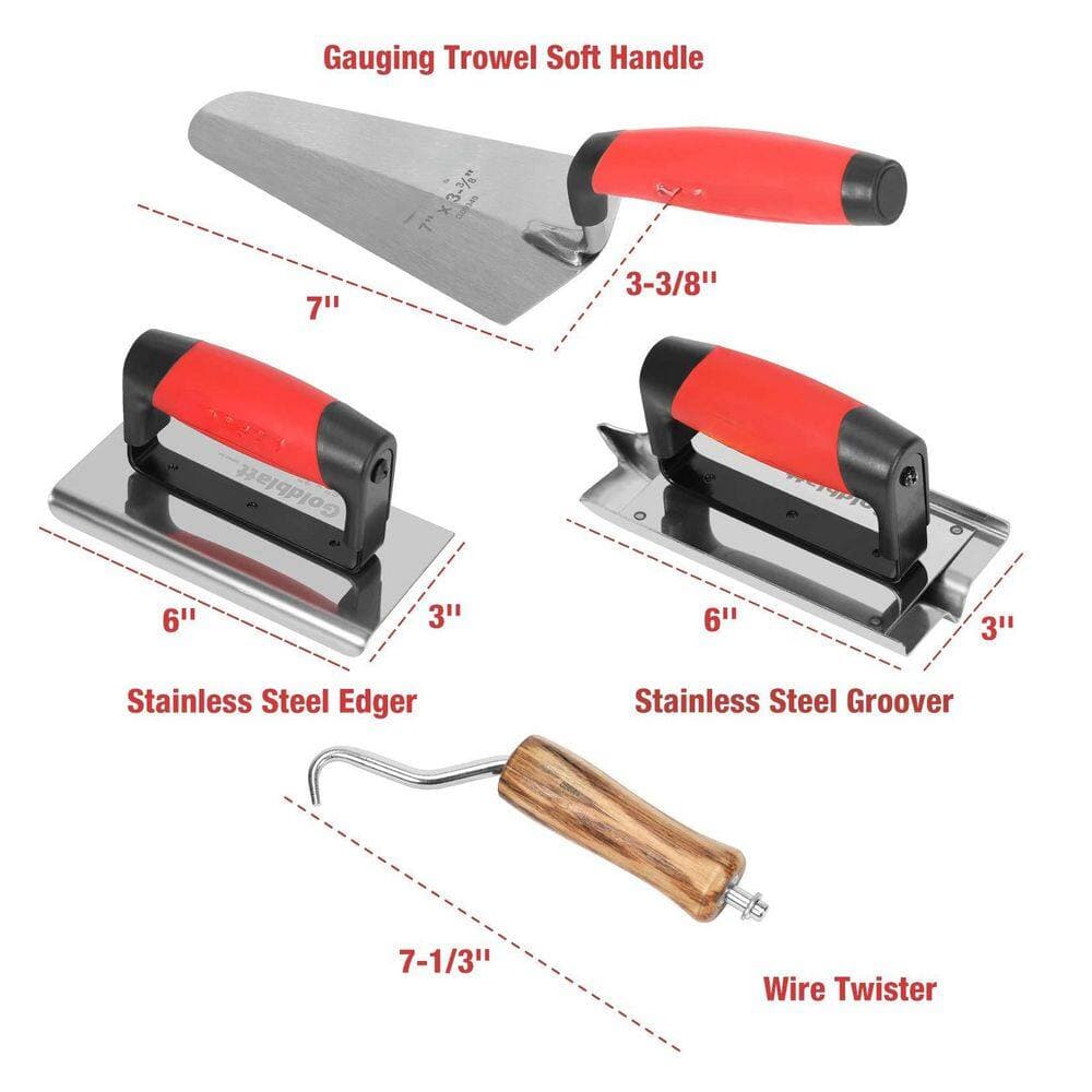 Laybus 8-Piece Masonry Tool Set 16 in. L x 4 in. W Finishing Trowel with Ergonomic Grip, Groover, Edger, Floats, Tool Bag (3)