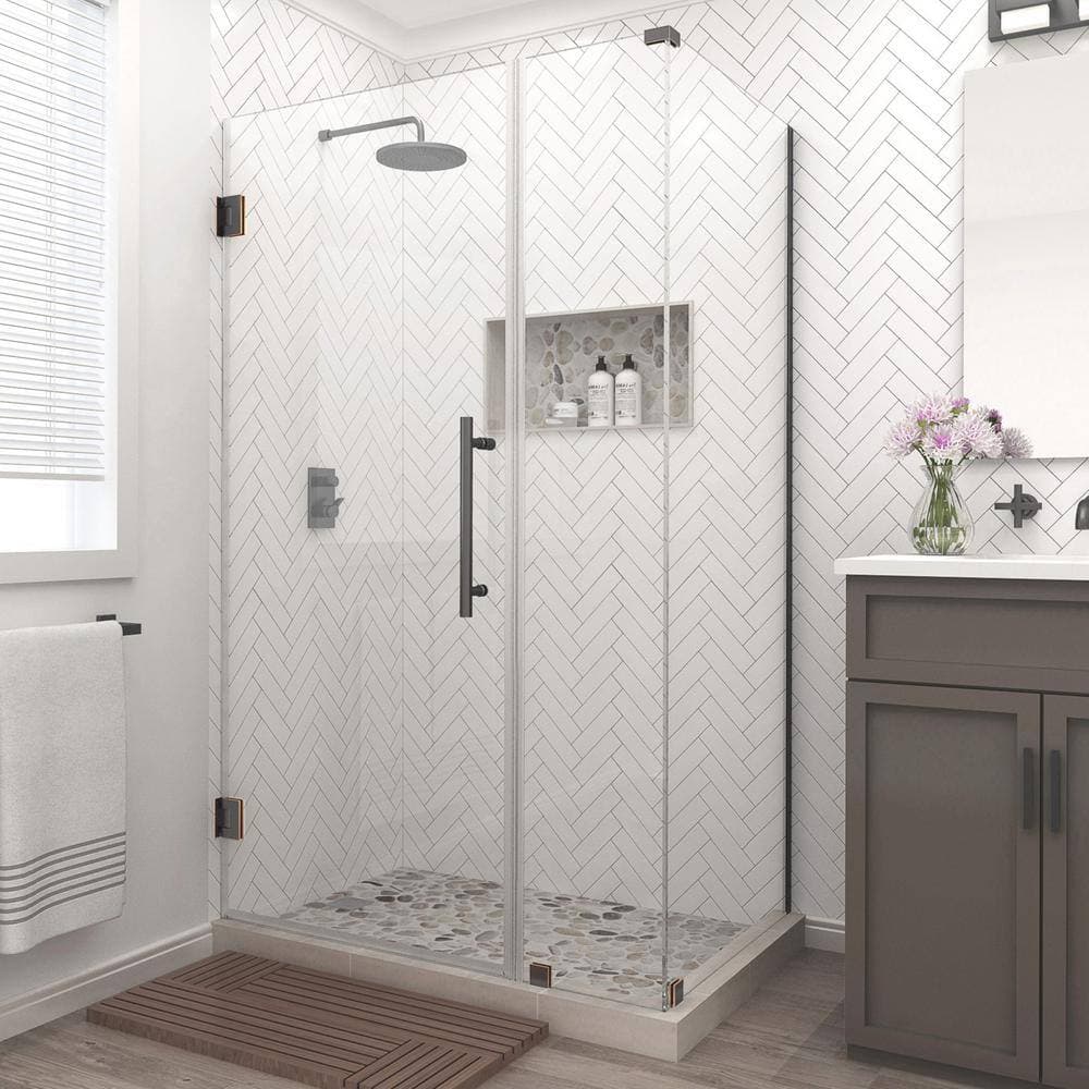 Aston Bromley 45.25 in. to 46.25 in. 34.375 in. 72 in. Frameless Corner Hinged Shower Enclosure (3)