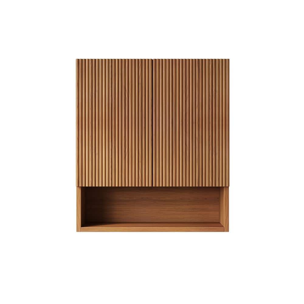 Timussi 26 in. W x 8 in. D x 30 in. H Brown Oak Plywood Bathroom Storage Wall Cabinet with Shelf and Door in Brown (1)