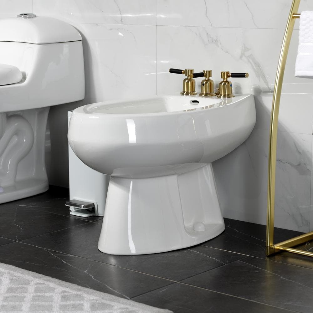 Kingston Brass Kaiser 3-Handle Bidet Faucet with Brass Pop-Up in Brushed Brass (2)