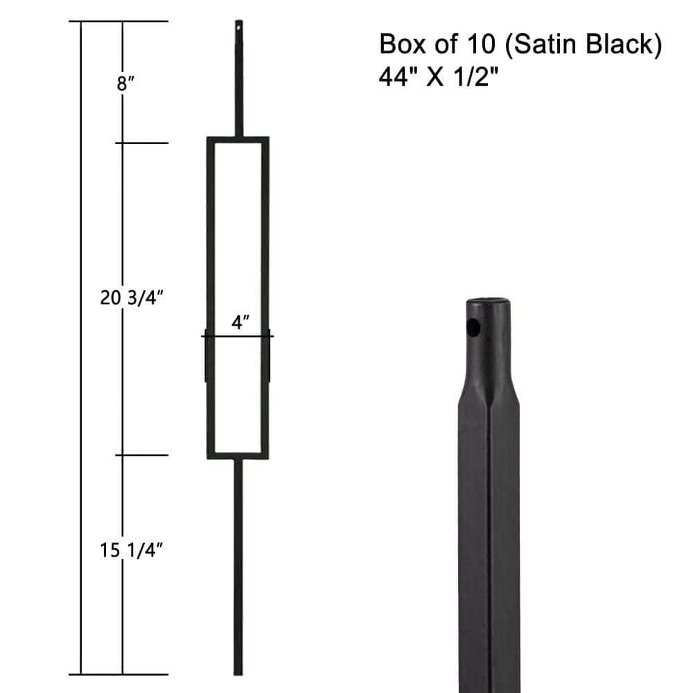 Afoxsos 44 in. Satin Black Hollow Rectangle Iron Metal Baluster for Staircase, (10-Pack) (2)