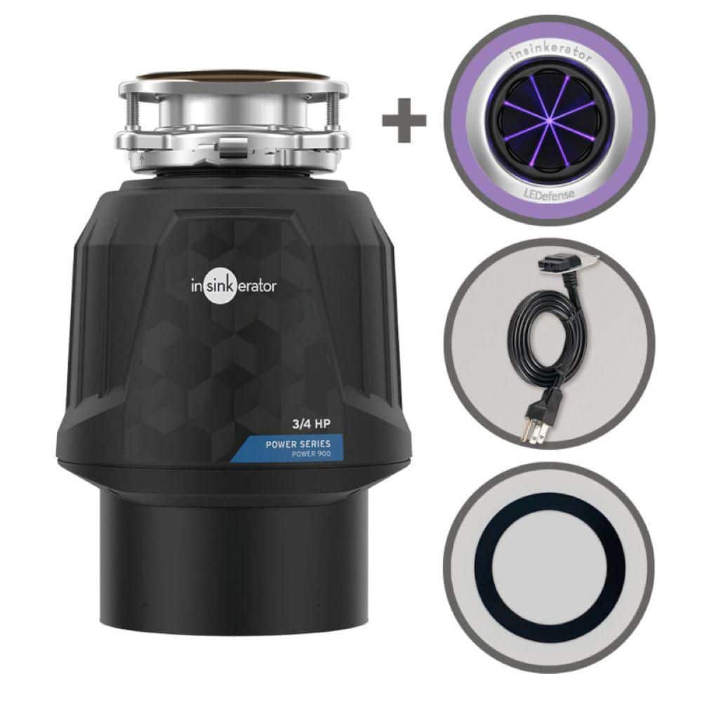 InSinkErator Power 900,3/4 HP Garbage Disposal with EZ Connect Power Cord, Putty-Free Sink Seal and LEDefense Flange
