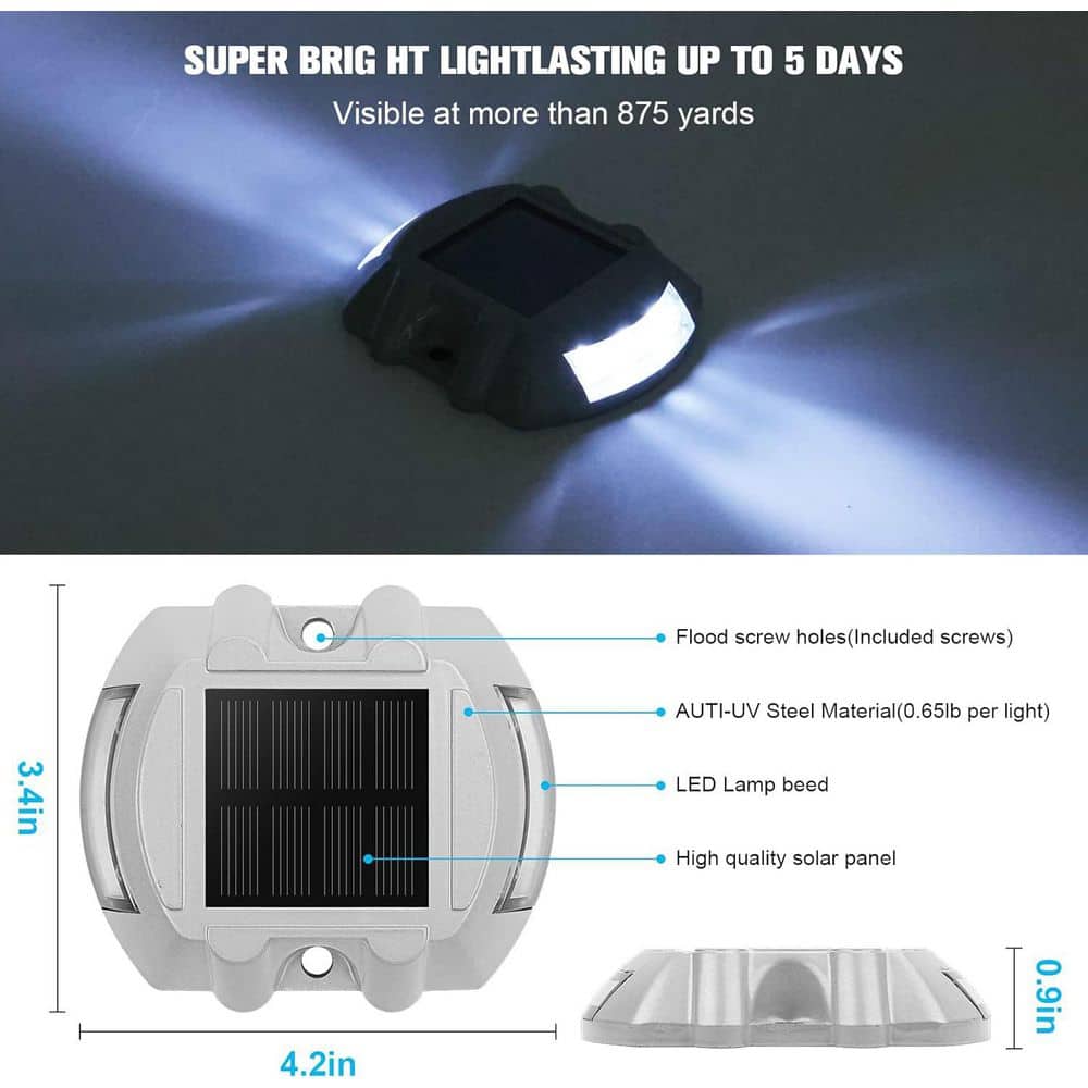 Afoxsos Solar Powered IP67 Waterproof LED Deck and Driveway Lights White with 8-Pack for Outdoor Garden Pathway and Yard (2)
