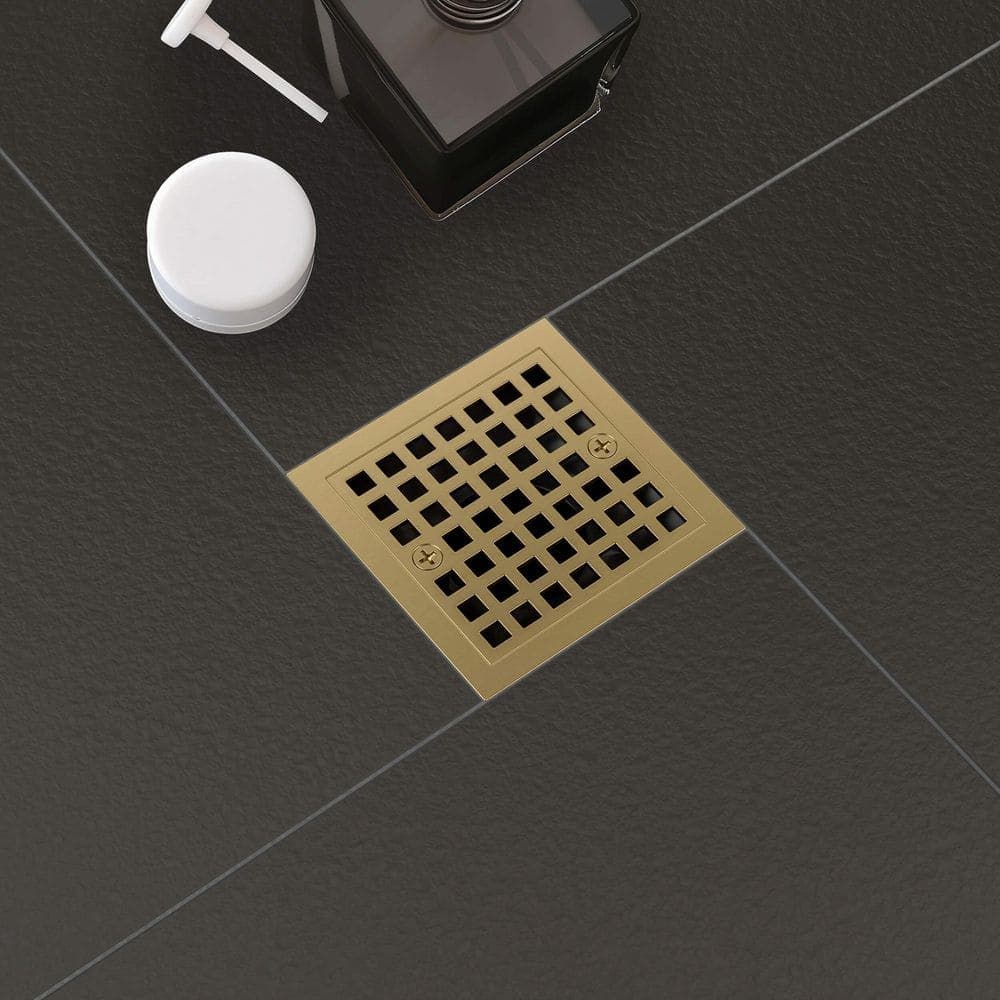 KIBI 4" Tile-In Shower Drain in Brashed Brass (3)