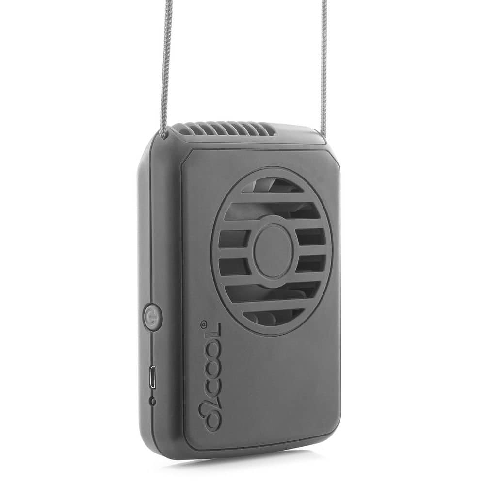 O2COOL Personal Rechargeable Necklace Fan 3 speeds Gray