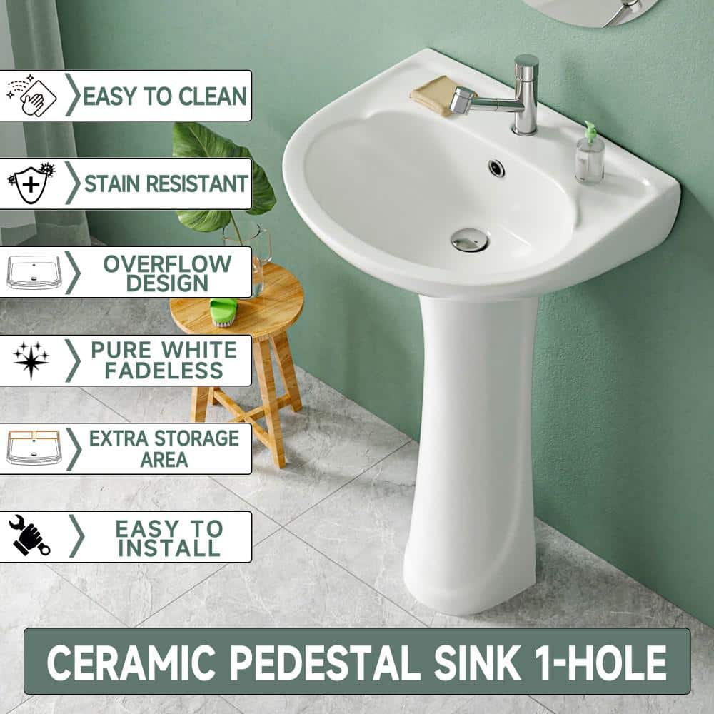 Vomlor 16.5 in. D x 20 in. W Bathroom Pedestal Sink Combo Novelty U-Shape Vitreous China in White with 1 Faucet Hole (2)
