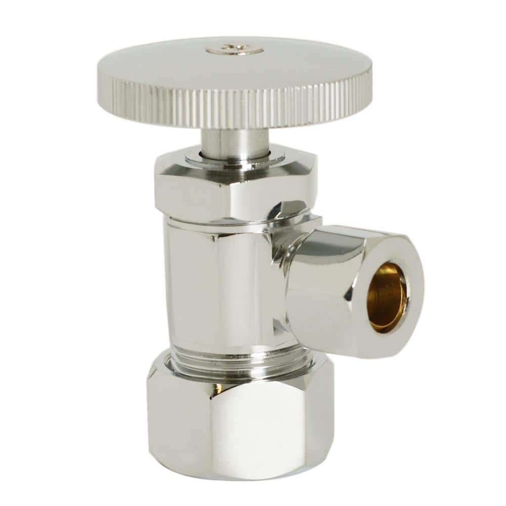 Westbrass Round Handle Angle Stop Shut Off Valve, 1/2 in. Copper Pipe Inlet with 3/8 in. Compression Outlet, Polished Nickel (1)