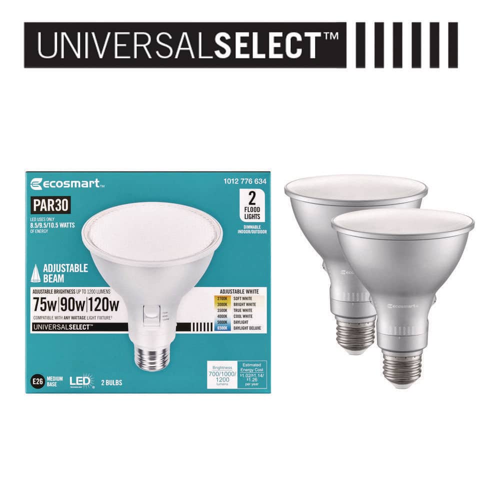 EcoSmart Universal Select 75/90/120-Watt Equivalent PAR30 Dimmable Adjustable Beam Angle LED Light Bulb with 6-CCT (2-Pack) (2)